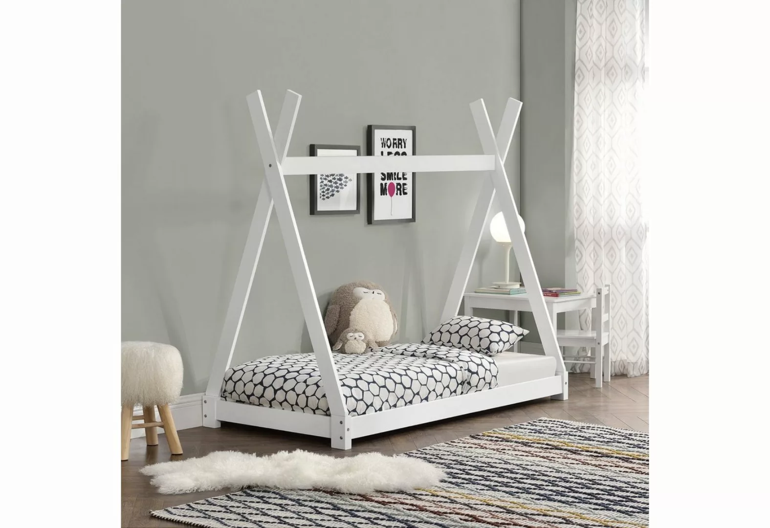 en.casa Kinderbett, »Onejda« Kinderbett Tipi Bett aus Kiefernholz 80x160cm günstig online kaufen