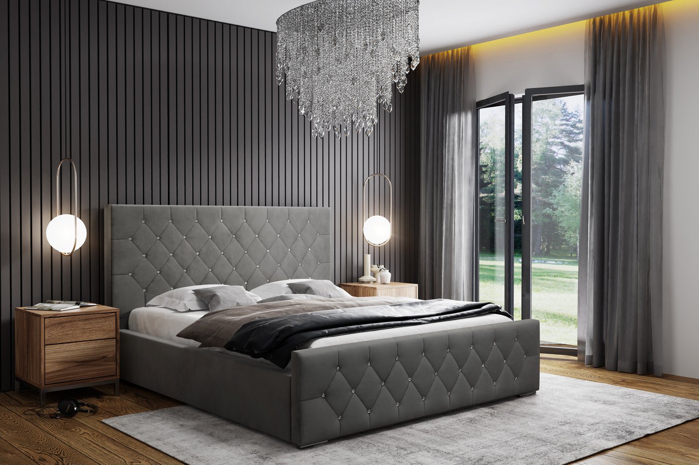 VIVENTE Möbel Polsterbett SEVILLA m. SWAROVSKI-Elements großer Bettkasten 3 günstig online kaufen