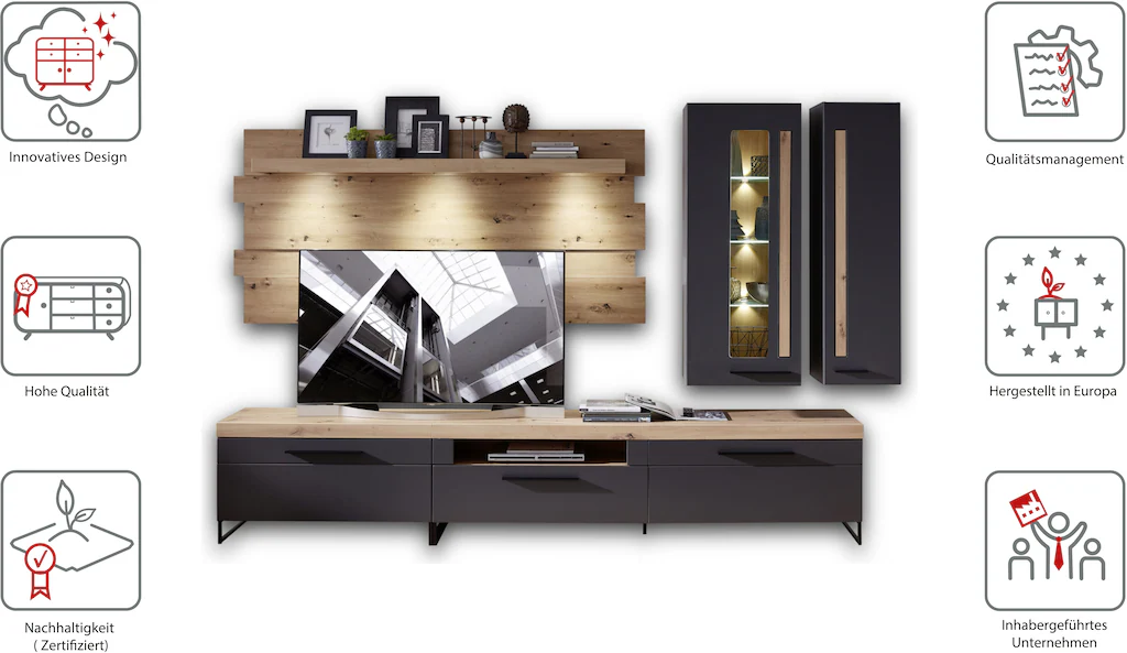 Innostyle Wohnwand "Loft Two, TOPSELLER", (5 St., TV-Wand), inkl. LED-Beleu günstig online kaufen