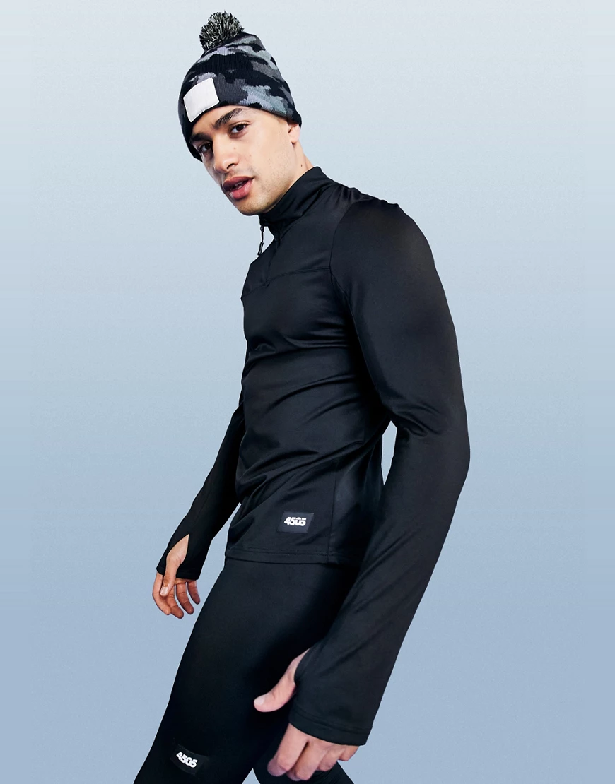 ASOS 4505 – Baselayer-Skioberteil in Schwarz mit kurzem Reißverschluss günstig online kaufen