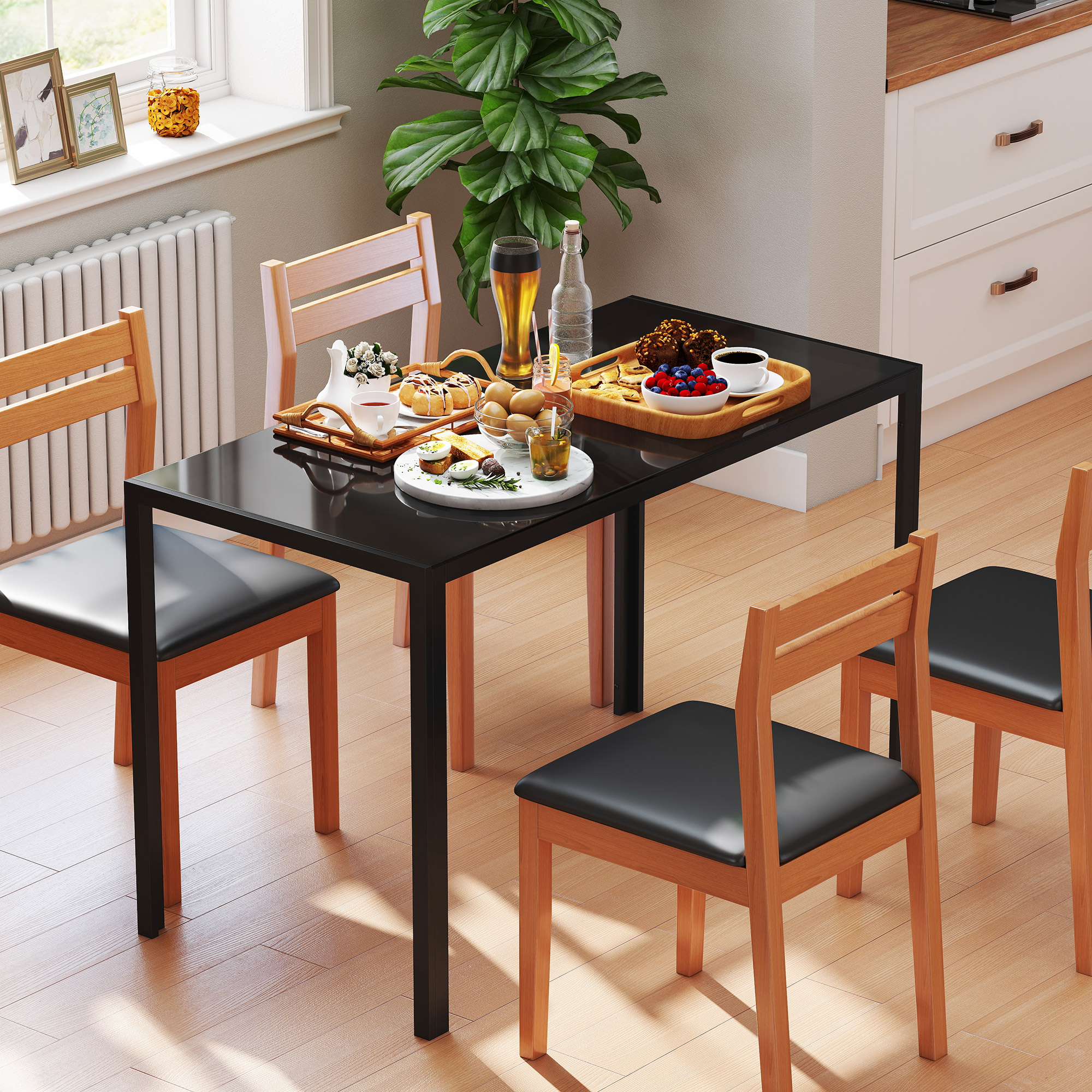 HOMCOM LED Esstisch Küchentisch für 4 Personen, Hartglas & Metall, Schwarz, günstig online kaufen