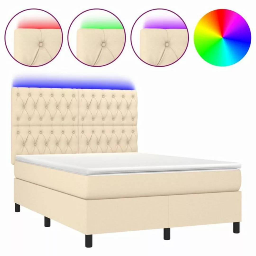 vidaXL Boxspringbett Boxspringbett mit Matratze LED Creme 140x200 cm Stoff günstig online kaufen