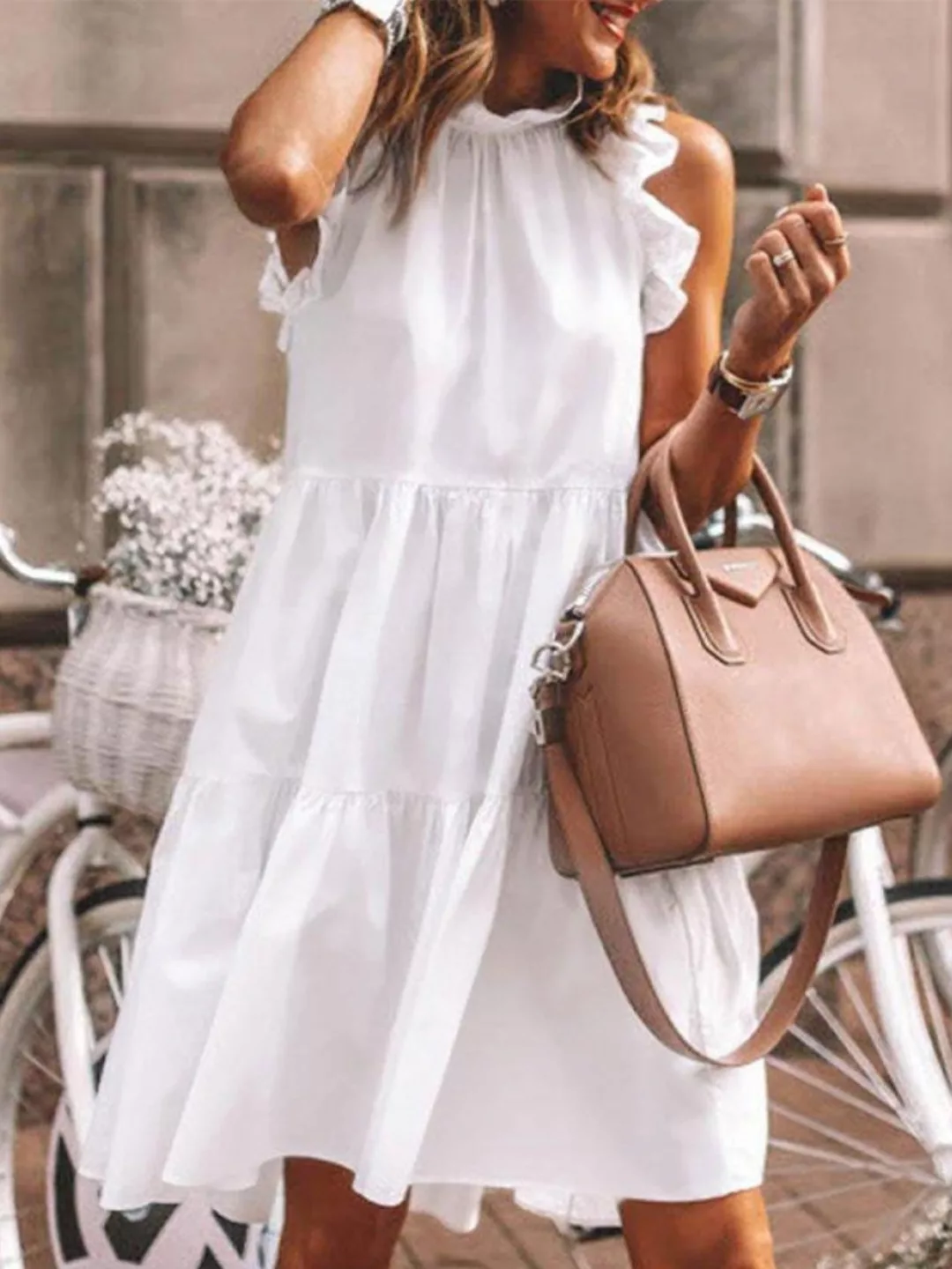 Stringy Selvedge Solid Color Ärmellos Casual Kleid Für Damen günstig online kaufen