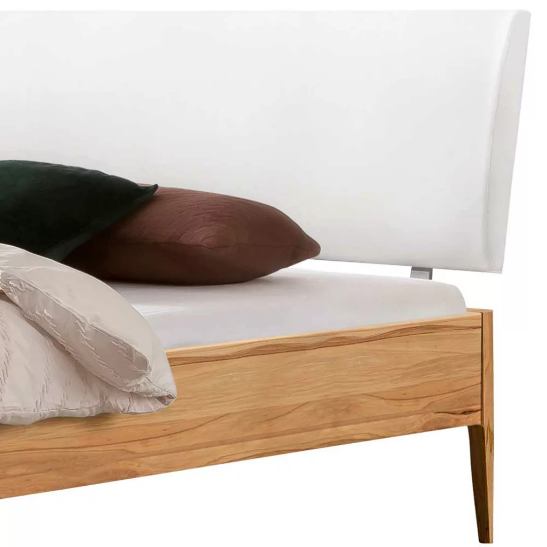 Massivholz Wildbuche Bett geölt 140x200 cm Polsterkopfteil weiß günstig online kaufen