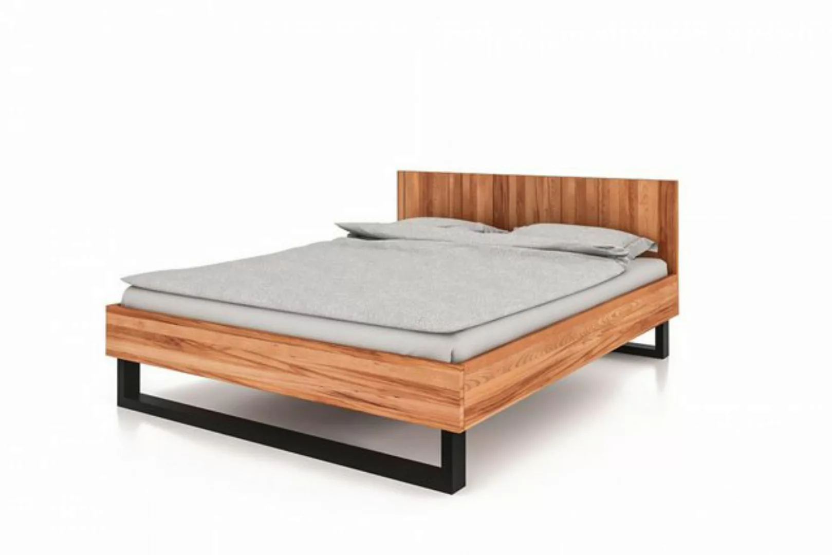 Natur24 Bett Bett Leeds Kernbuche massiv 180x200cm mit Holzkopfteil und Met günstig online kaufen