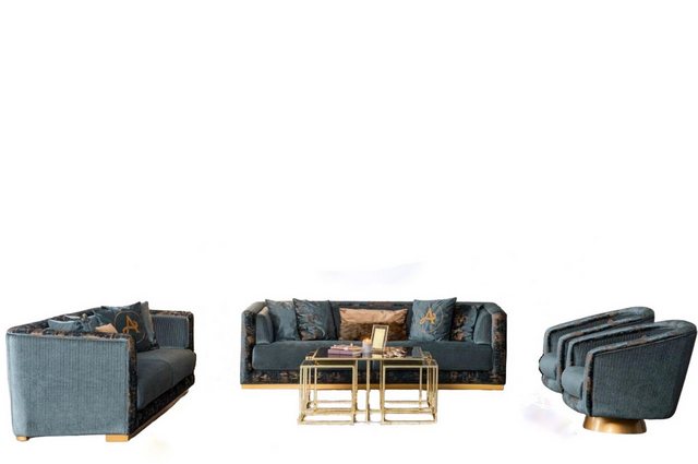 JVmoebel Sofa Luxus Wohnzimmer Möbel Sofagarnitur Set Couch Garnitur Textil günstig online kaufen