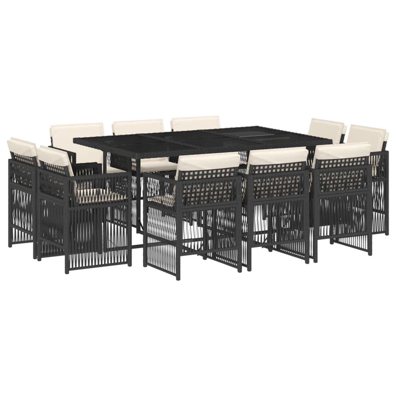 vidaXL 11-Tlg Garten-Essgruppe mit Kissen Schwarz Poly Rattan 3211026 günstig online kaufen