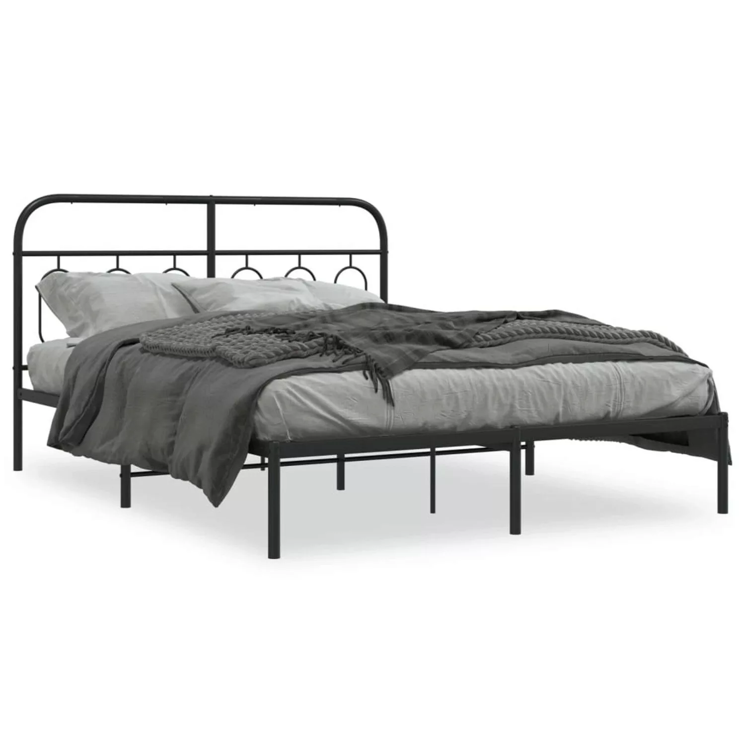 vidaXL Bett, Bettgestell mit Kopfteil Metall Schwarz 140x200 cm günstig online kaufen