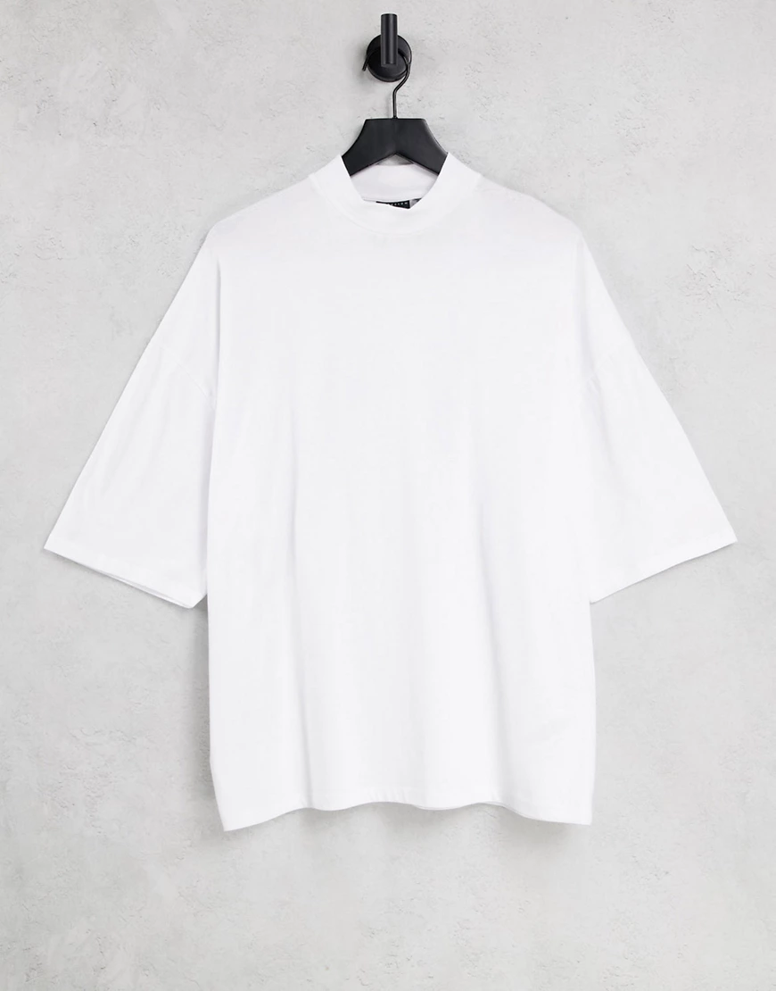 ASOS DESIGN – Weißes Oversize-T-Shirt mit Stehkragen günstig online kaufen