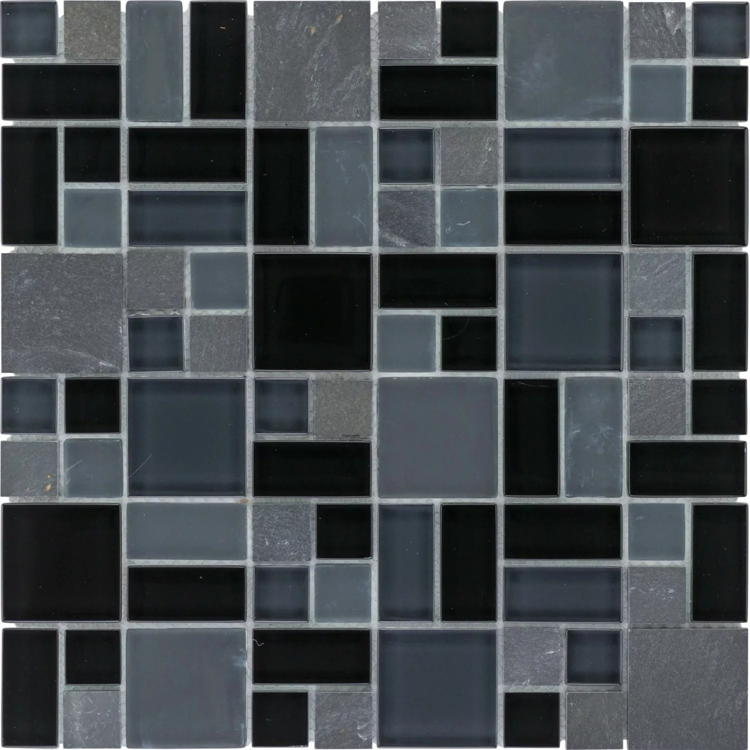 Mosaikmatte Glas & Schiefer Black Block 30 cm x 30 cm günstig online kaufen