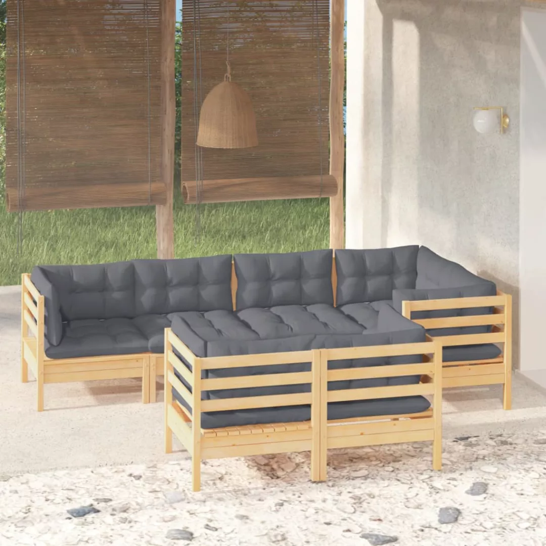 7-tlg. Garten-lounge-set Mit Grauen Kissen Kiefer Massivholz günstig online kaufen