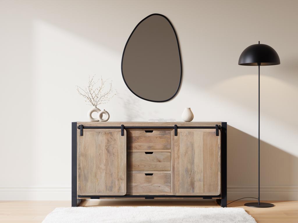Sideboard mit 2 Türen & 3 Schubladen - Mangoholz & Metall - Holzfarben & Sc günstig online kaufen