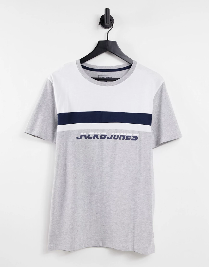 Jack & Jones – T-Shirt in Hellgrau mit Einsatz günstig online kaufen