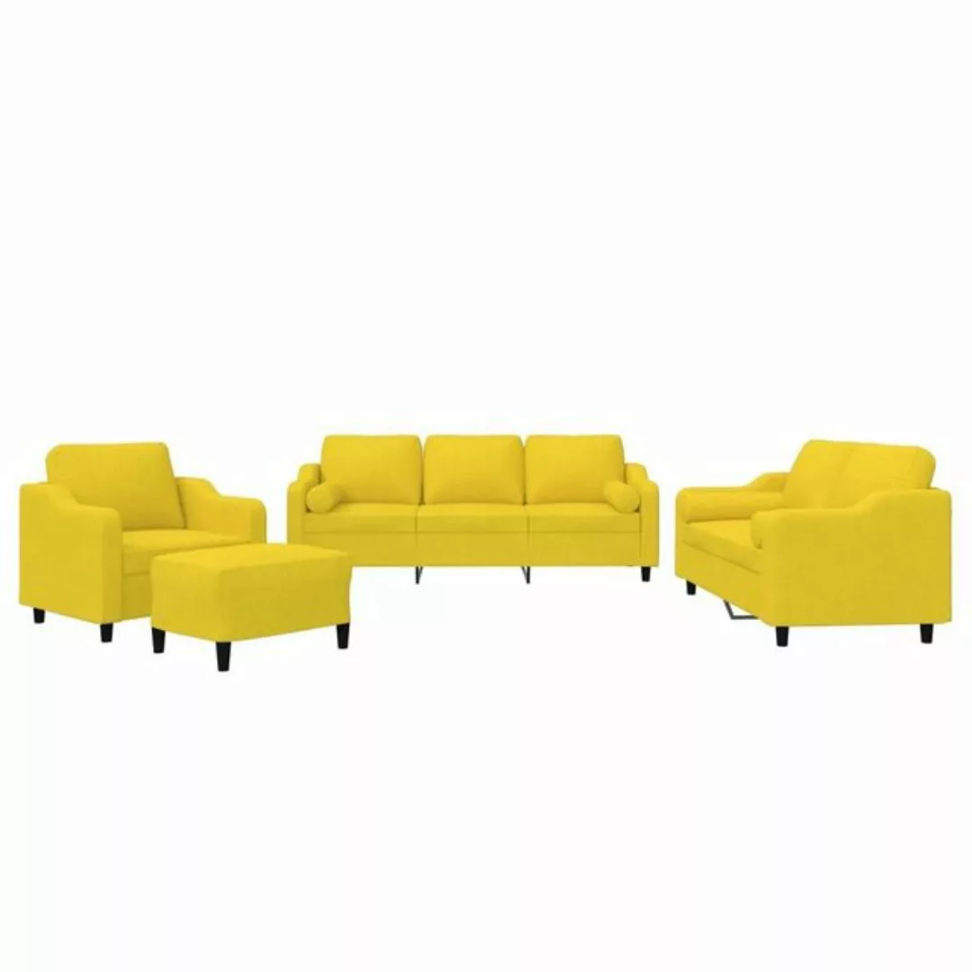 vidaXL Sofa 4-tlg. Sofagarnitur mit Kissen Hellgelb Stoff günstig online kaufen