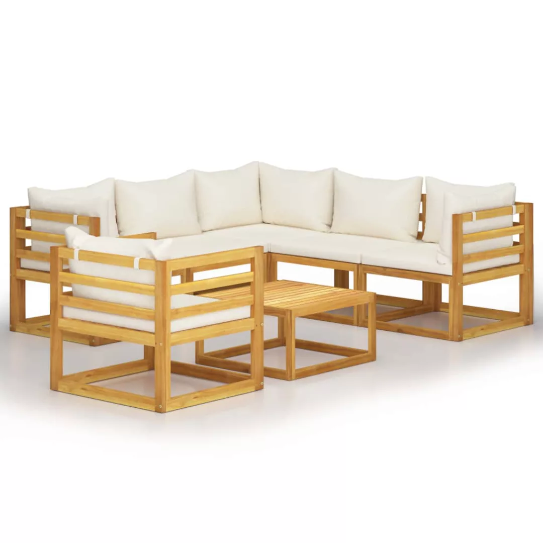 7-tlg. Garten-lounge-set Mit Auflagen Creme Massivholz Akazie günstig online kaufen