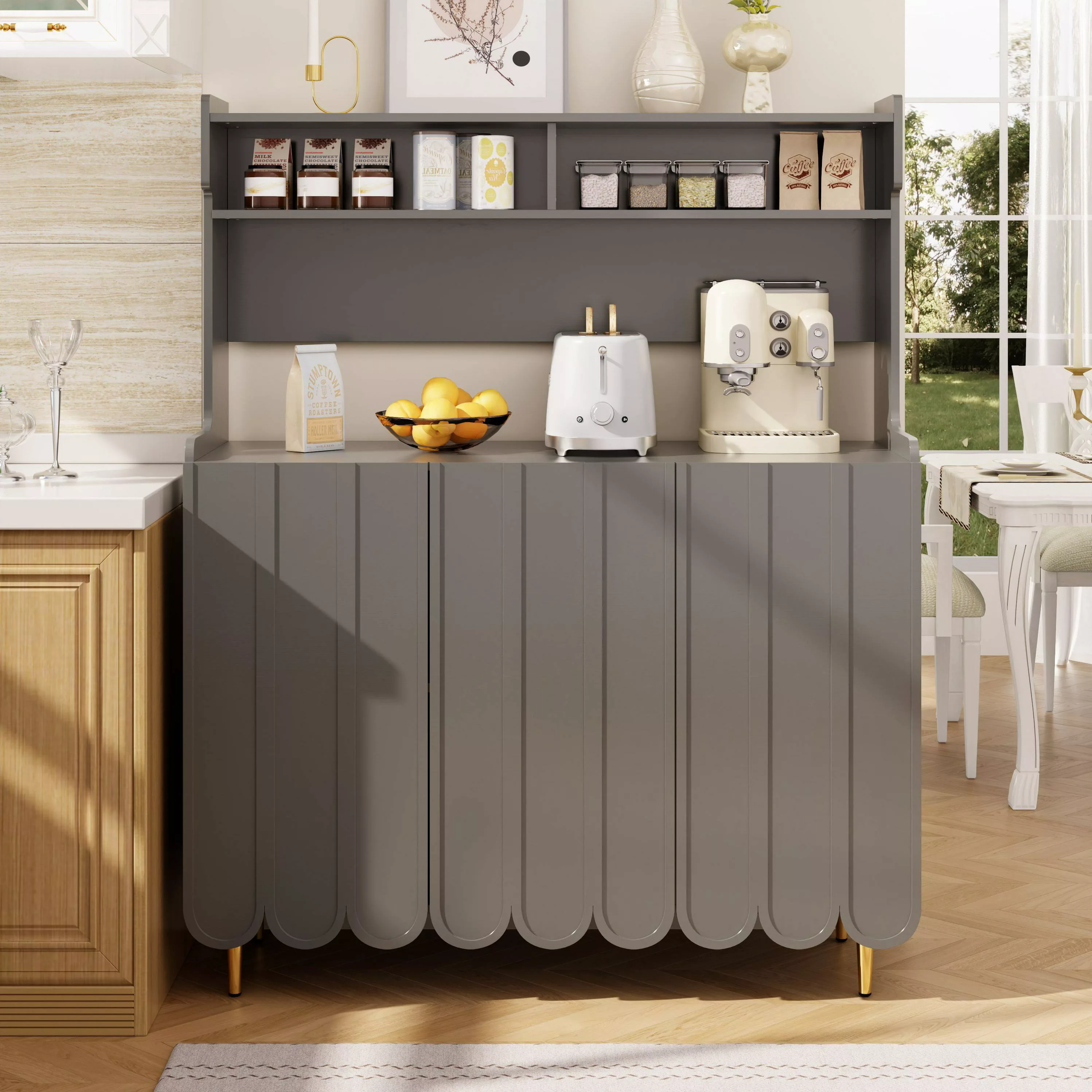 Küchenschrank, Modernes Sideboard mit offenem Ablageregal, goldenen Beinen, günstig online kaufen