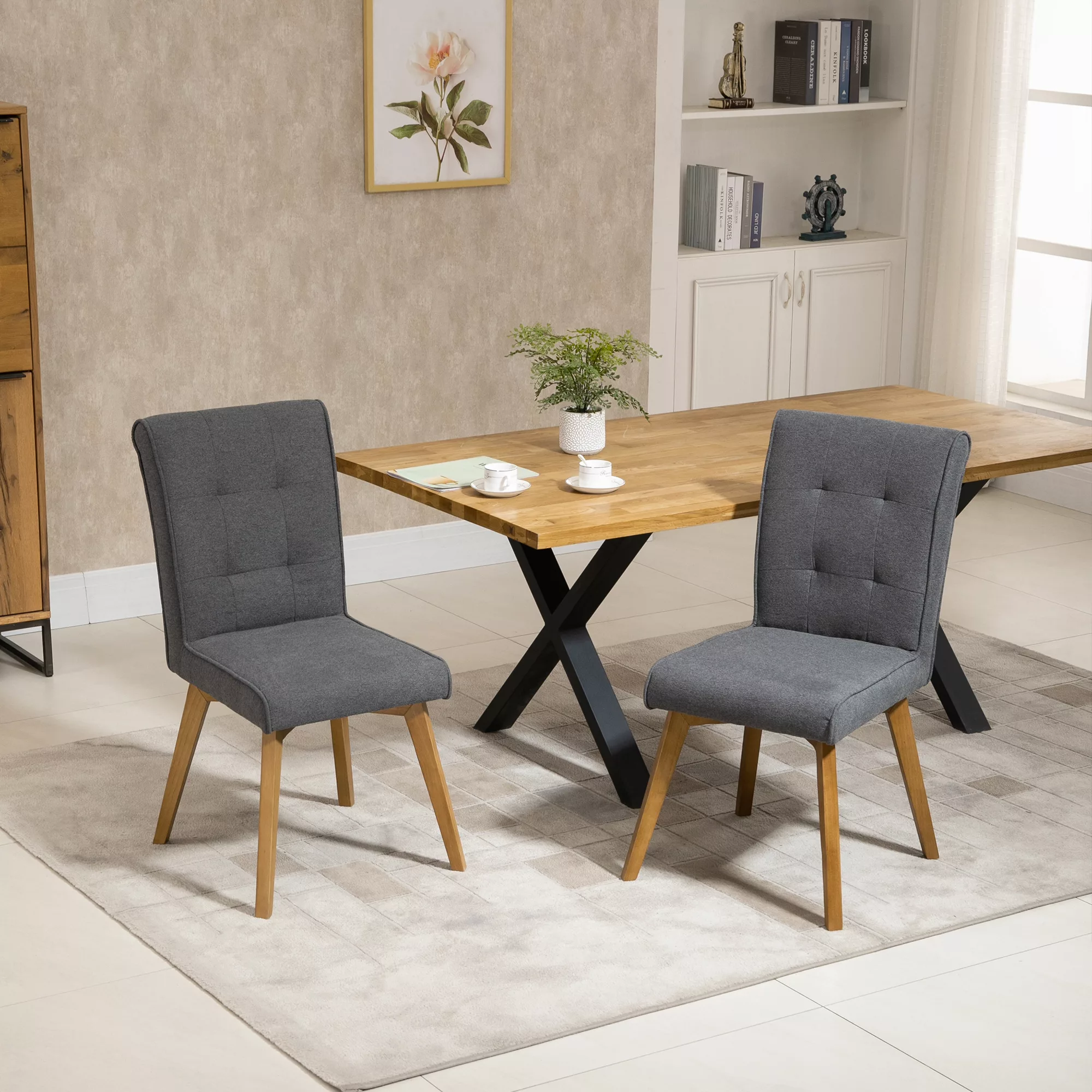 HOMCOM Esszimmerstühle 2er-Set  Stühle mit Rückenlehne, Leinen-Polyester-Ge günstig online kaufen