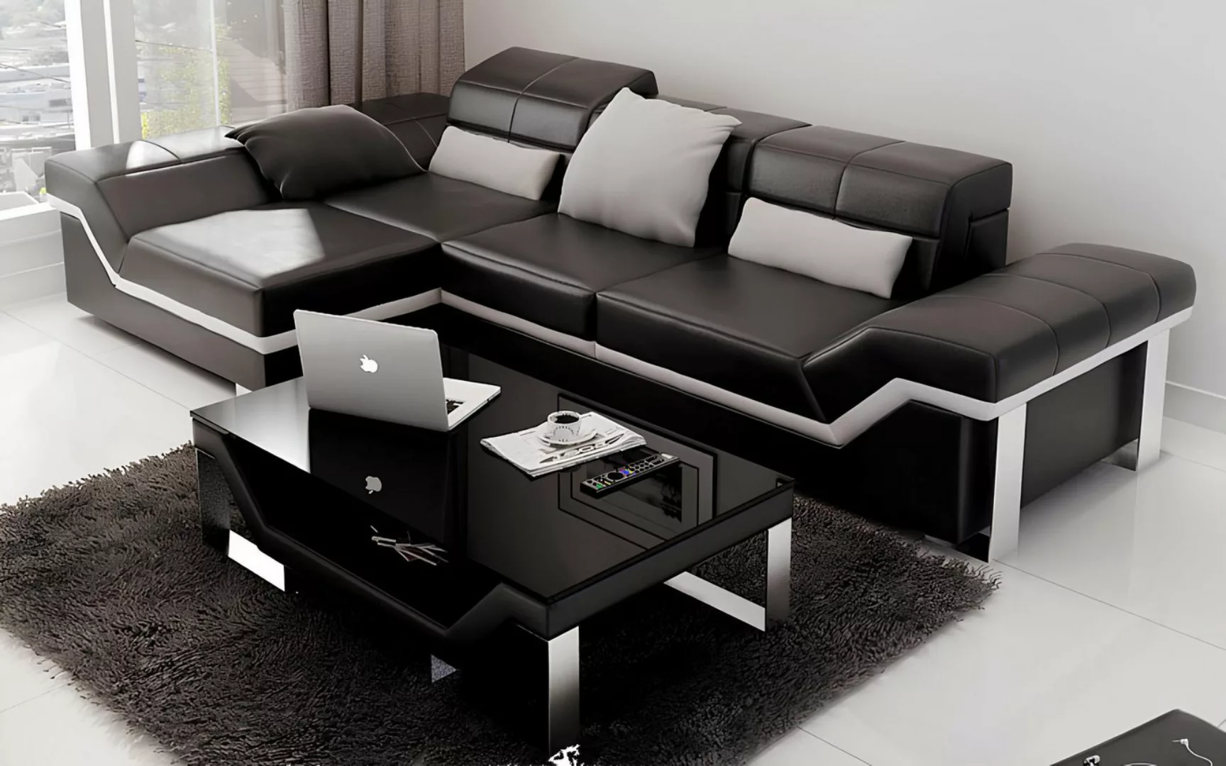 Xlmoebel Ecksofa Ledercouch mit integrierter USB-Schnittstelle, Ecksofa Woh günstig online kaufen