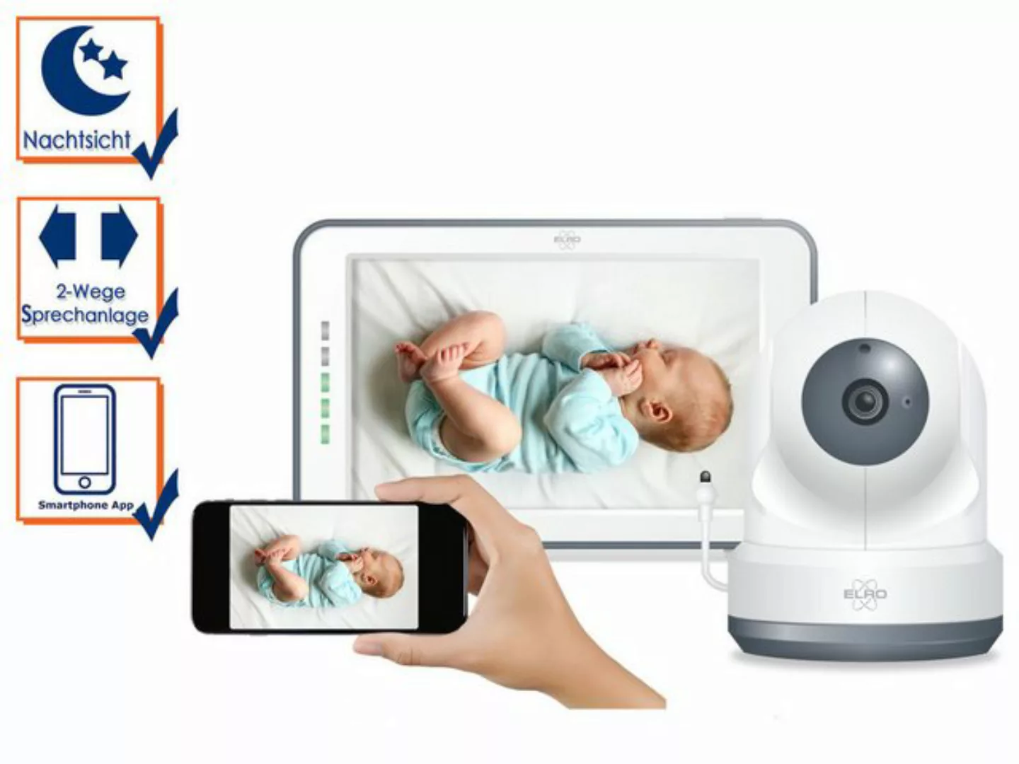 Elro Video-Babyphone, Nachtlicht, Temperaturfühler, 3 Schlaflieder, Babyfon günstig online kaufen