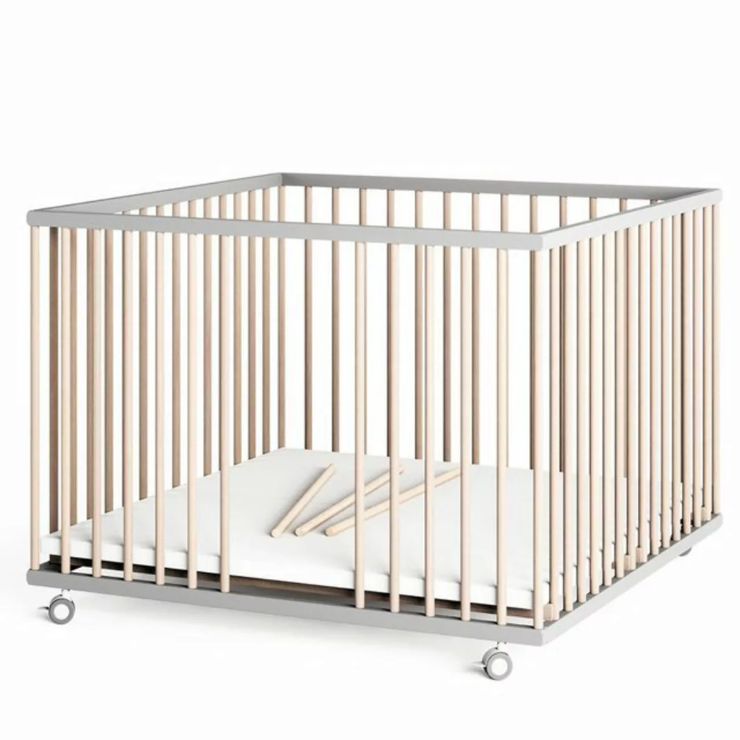 Sämann Babybett Laufgitter 100x100 cm Schlupfsprossen grau/natur Premium Ko günstig online kaufen