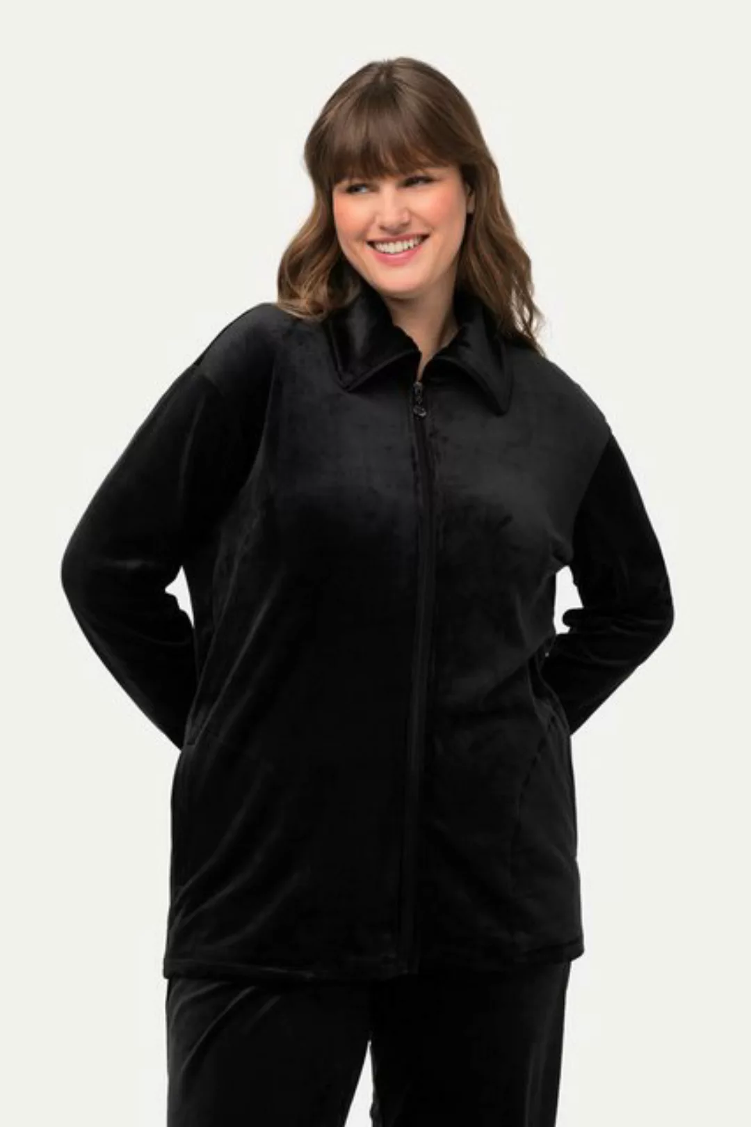 Ulla Popken Sweatjacke Loungewear-Nickijacke Umfallkragen Langarm günstig online kaufen