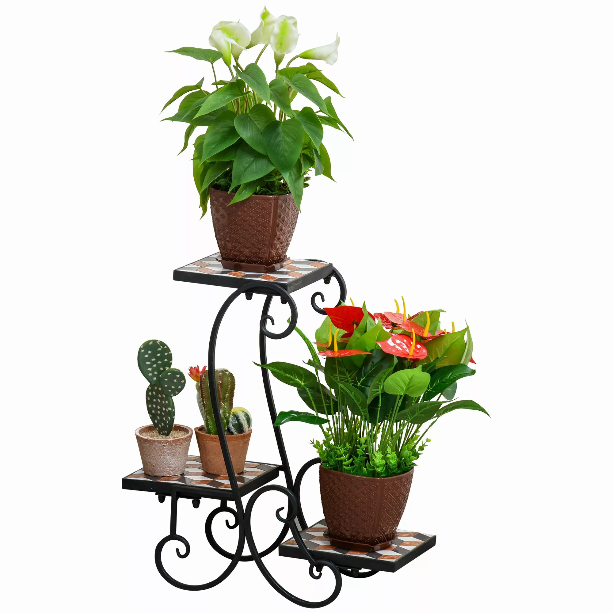 Outsunny Blumenregal  Pflanzenständer mit Mosaiktisch, Metall, für drinnen günstig online kaufen
