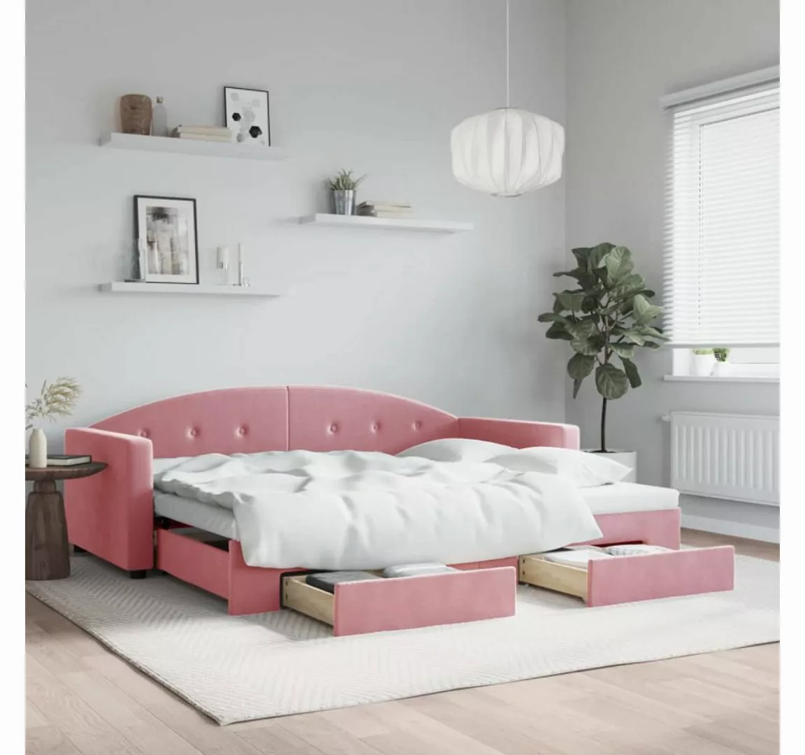 vidaXL Gästebett Gästebett Tagesbett Ausziehbar mit Schubladen Rosa 90x200 günstig online kaufen