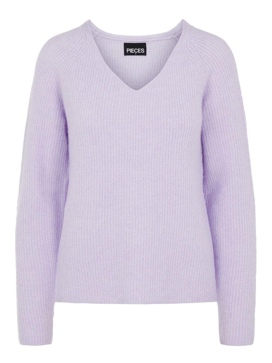 PIECES V-ausschnitt Strickpullover Damen Violett günstig online kaufen