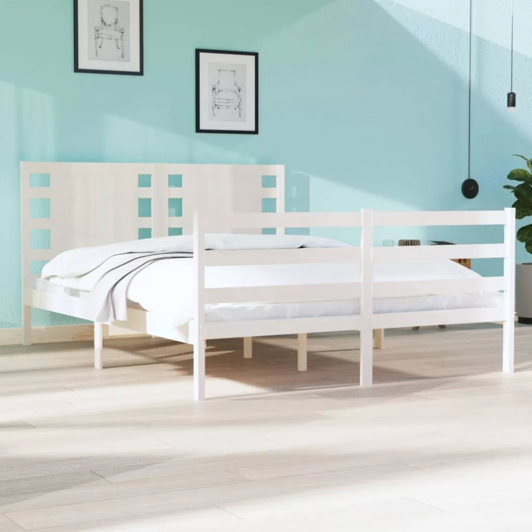 vidaXL Bettgestell Massivholzbett Weiß Kiefer 140x200 cm Bett Bettgestell B günstig online kaufen