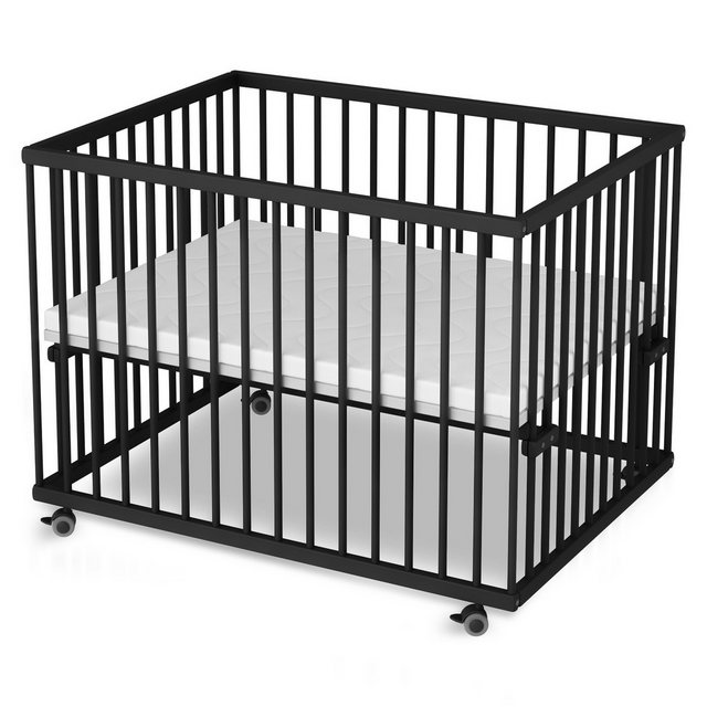 Sämann Babybett Laufgitter 75x100 cm mit Matratze Black Edition Premium Kol günstig online kaufen