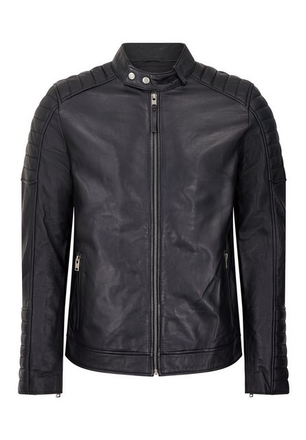 Bolongaro Trevor Lederjacke Quilted Racer Racer-Kragen mit Druckknopfversch günstig online kaufen