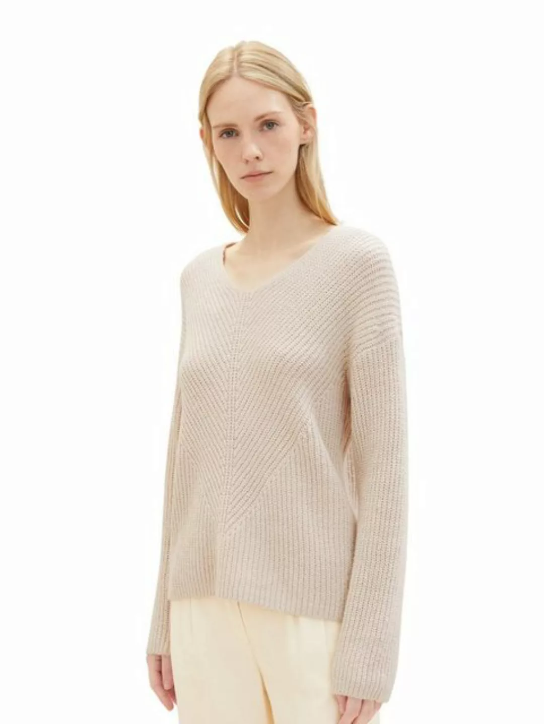 TOM TAILOR Strickpullover Strickpullover Ripp Knit V-Neck Pullover Knit V-N günstig online kaufen