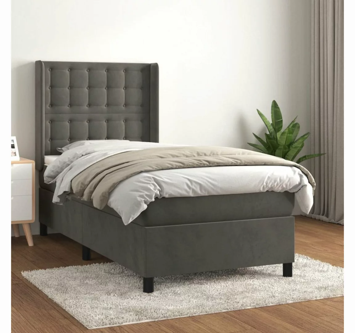 furnicato Bett Boxspringbett mit Matratze Dunkelgrau 100x200 cm Samt günstig online kaufen