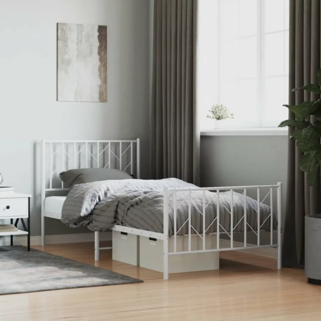 vidaXL Bett Bettgestell mit Kopf- und Fußteil Metall Weiß 90x190 cm günstig online kaufen