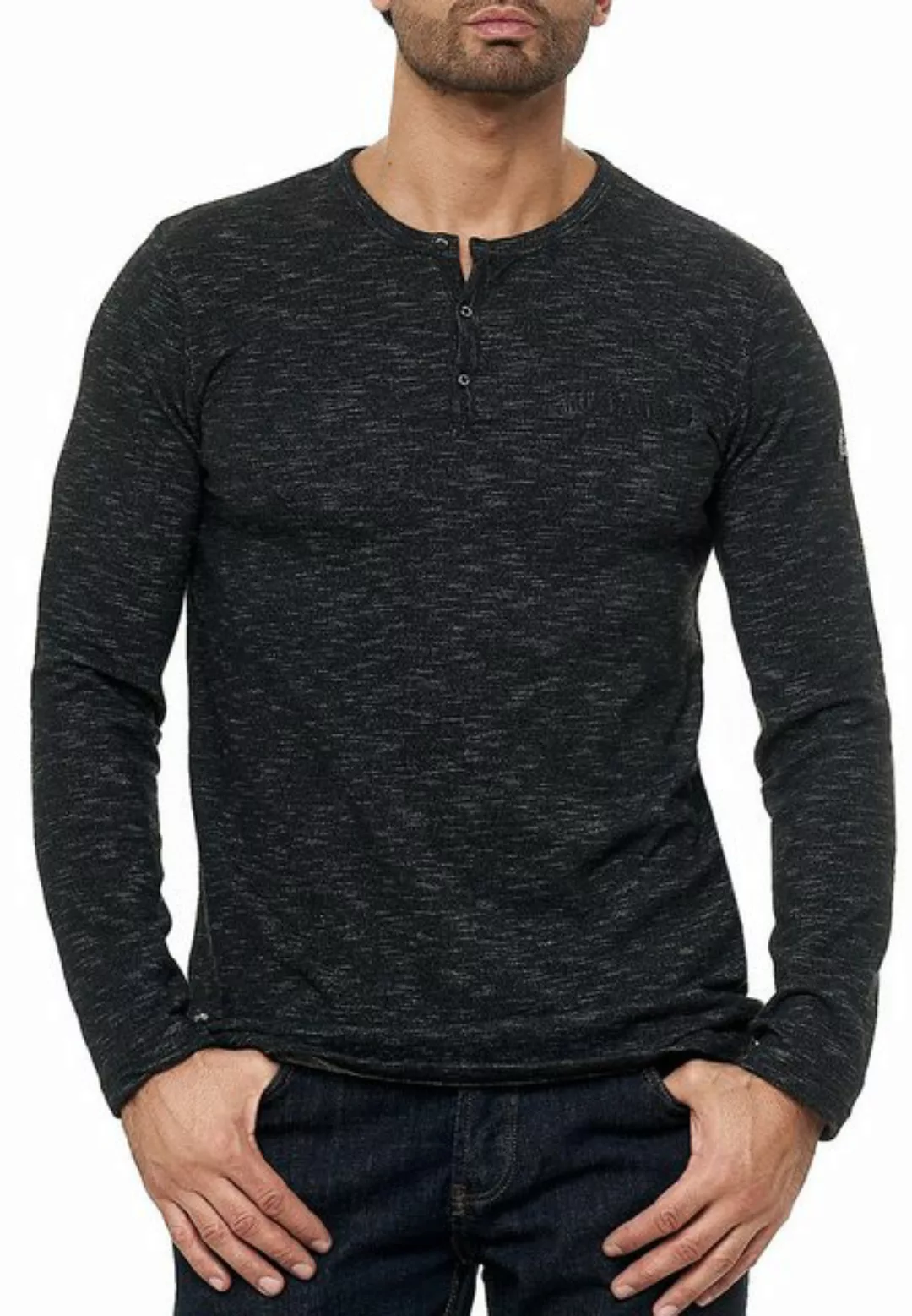 RedBridge Sweatshirt mit melierter Optik - Klassisches Henley-Shirt günstig online kaufen