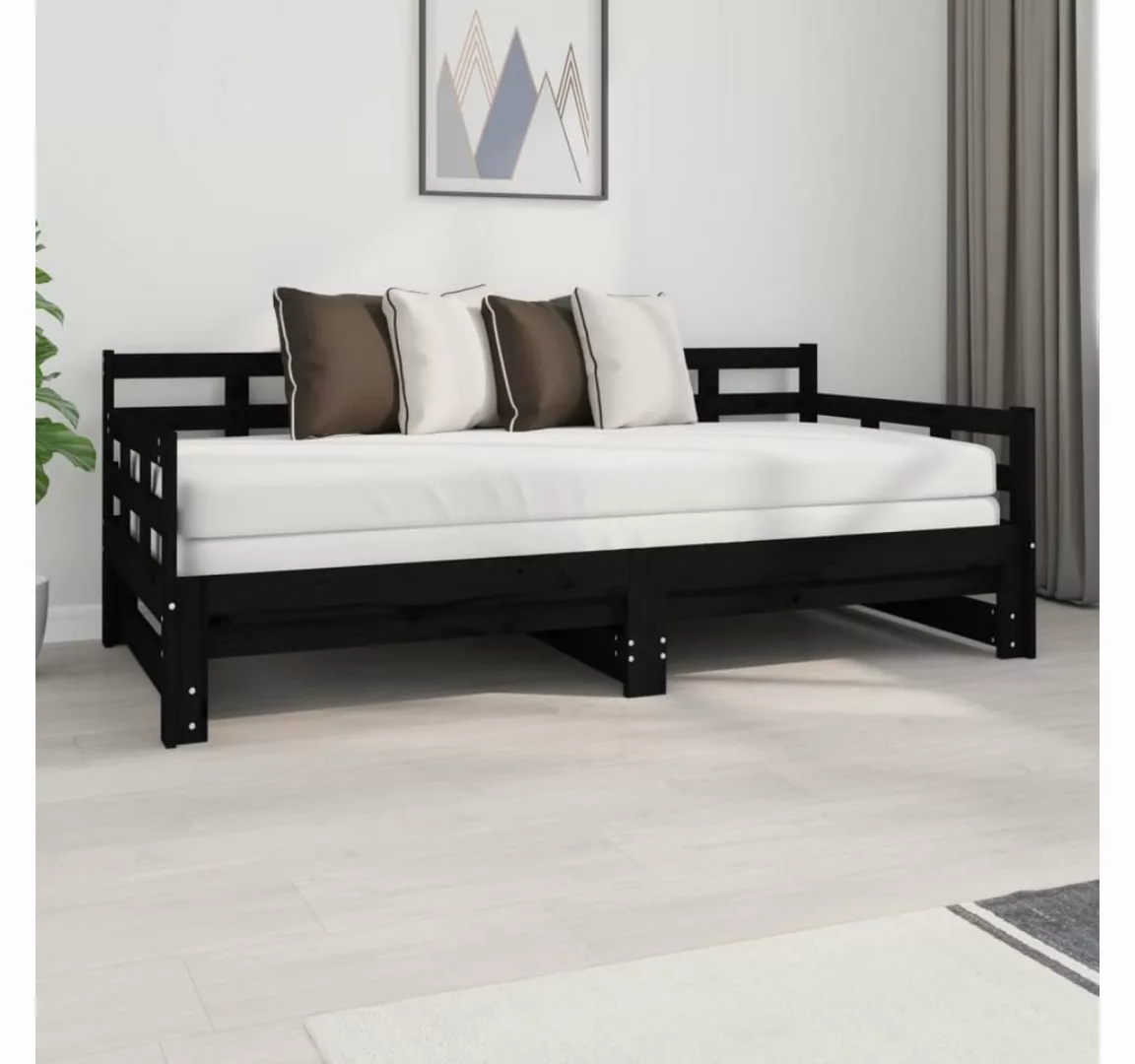 furnicato Bett Tagesbett Ausziehbar Schwarz Massivholz Kiefer 2x(90x190) cm günstig online kaufen