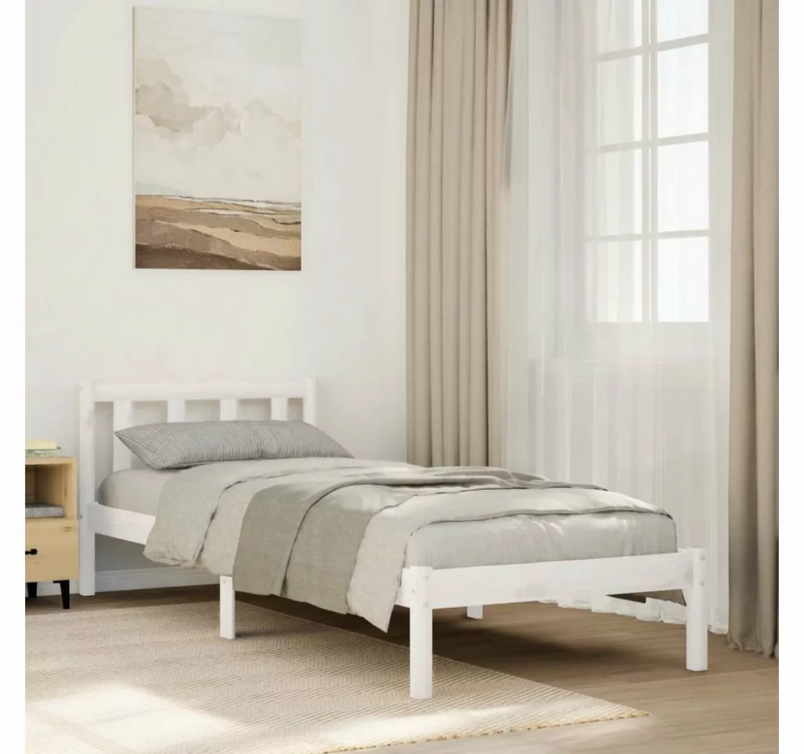 vidaXL Bett, Massivholzbett Extra Lang ohne Matratze Weiß 90x210 Kiefernhol günstig online kaufen