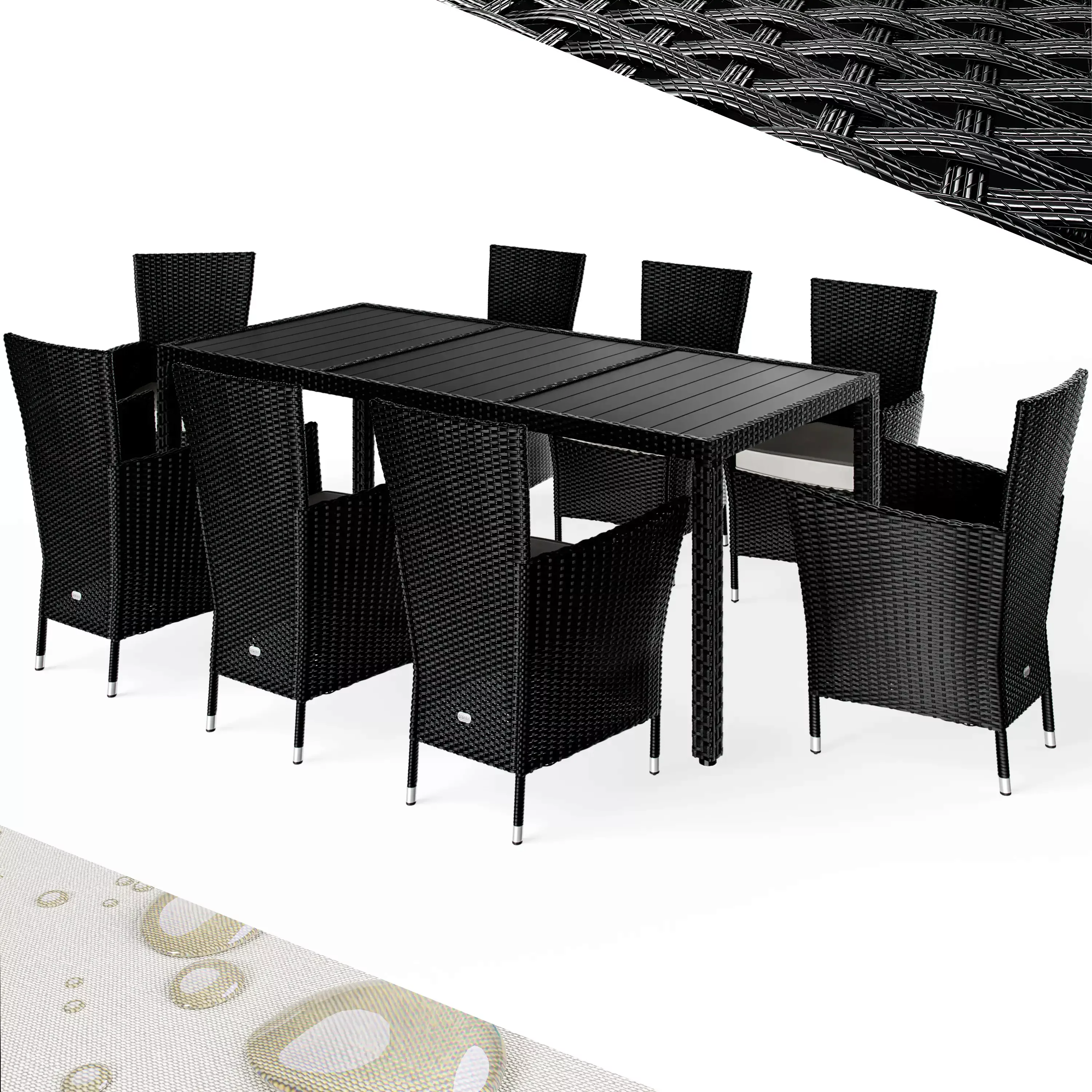 Polyrattan Garten-Sitzgruppe 9-tlg Schwarz-Creme günstig online kaufen