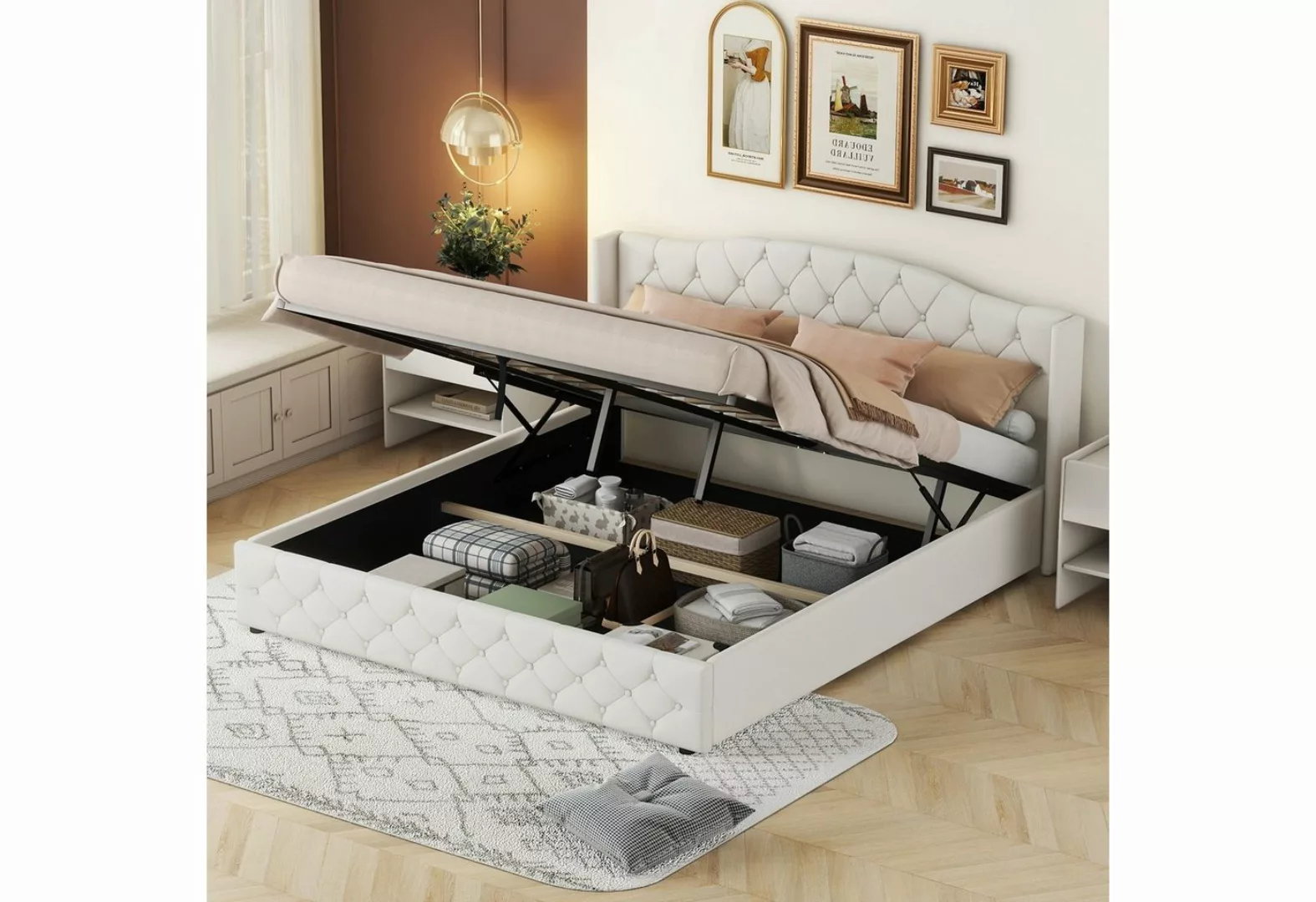 Merax Polsterbett 180x200cm hydraulisch mit Stauraum, Doppelbett gepolstert günstig online kaufen
