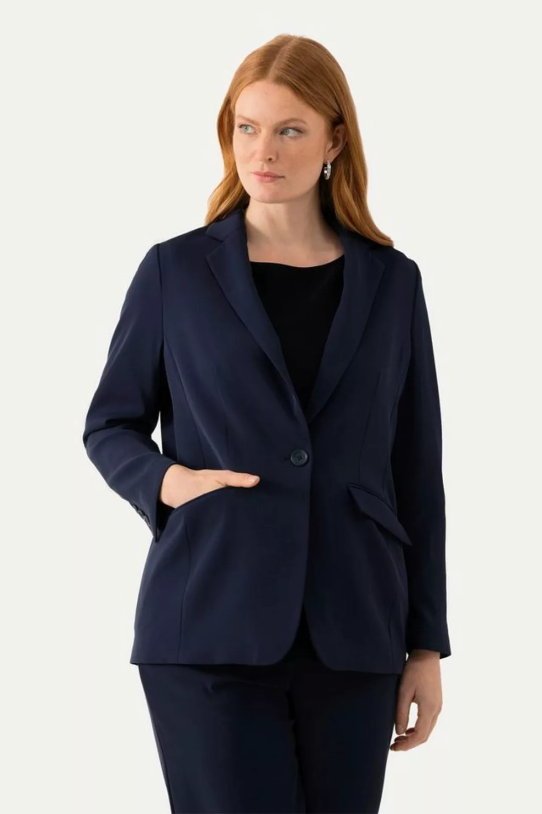 Ulla Popken Blusenblazer Blazer Reverskragen Klappentaschen Knopfverschluss günstig online kaufen