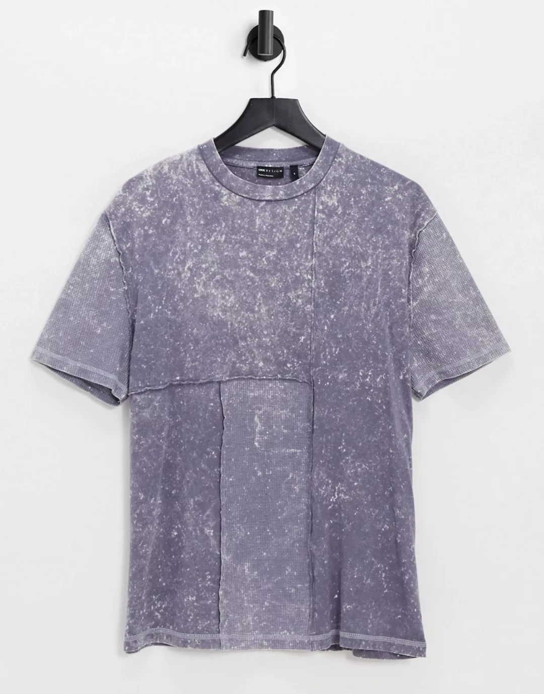 ASOS DESIGN Oversize-T-Shirt mit Acid-Waschung und Waffel-Einsatz in Violet günstig online kaufen