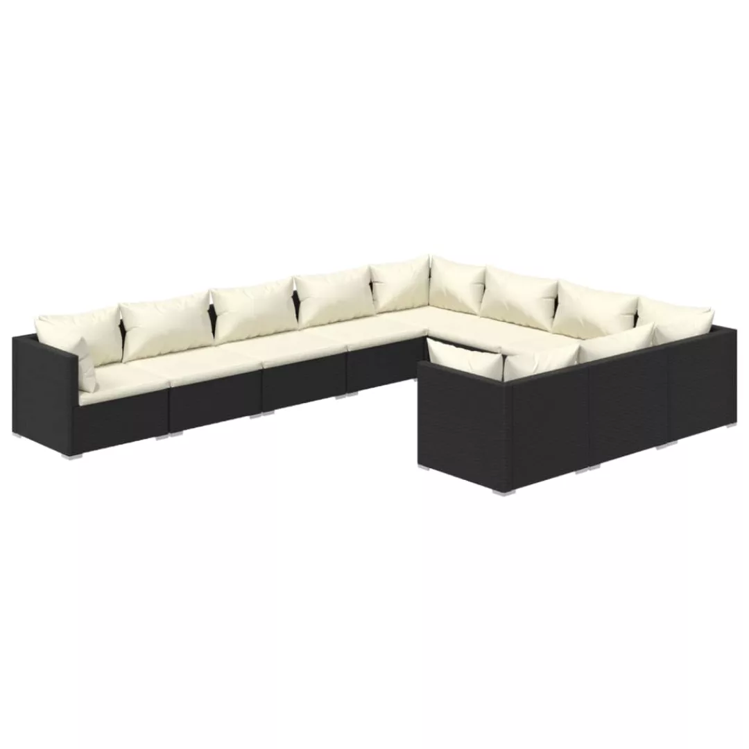 Vidaxl 10-tlg. Garten-lounge-set Mit Kissen Poly Rattan Schwarz günstig online kaufen