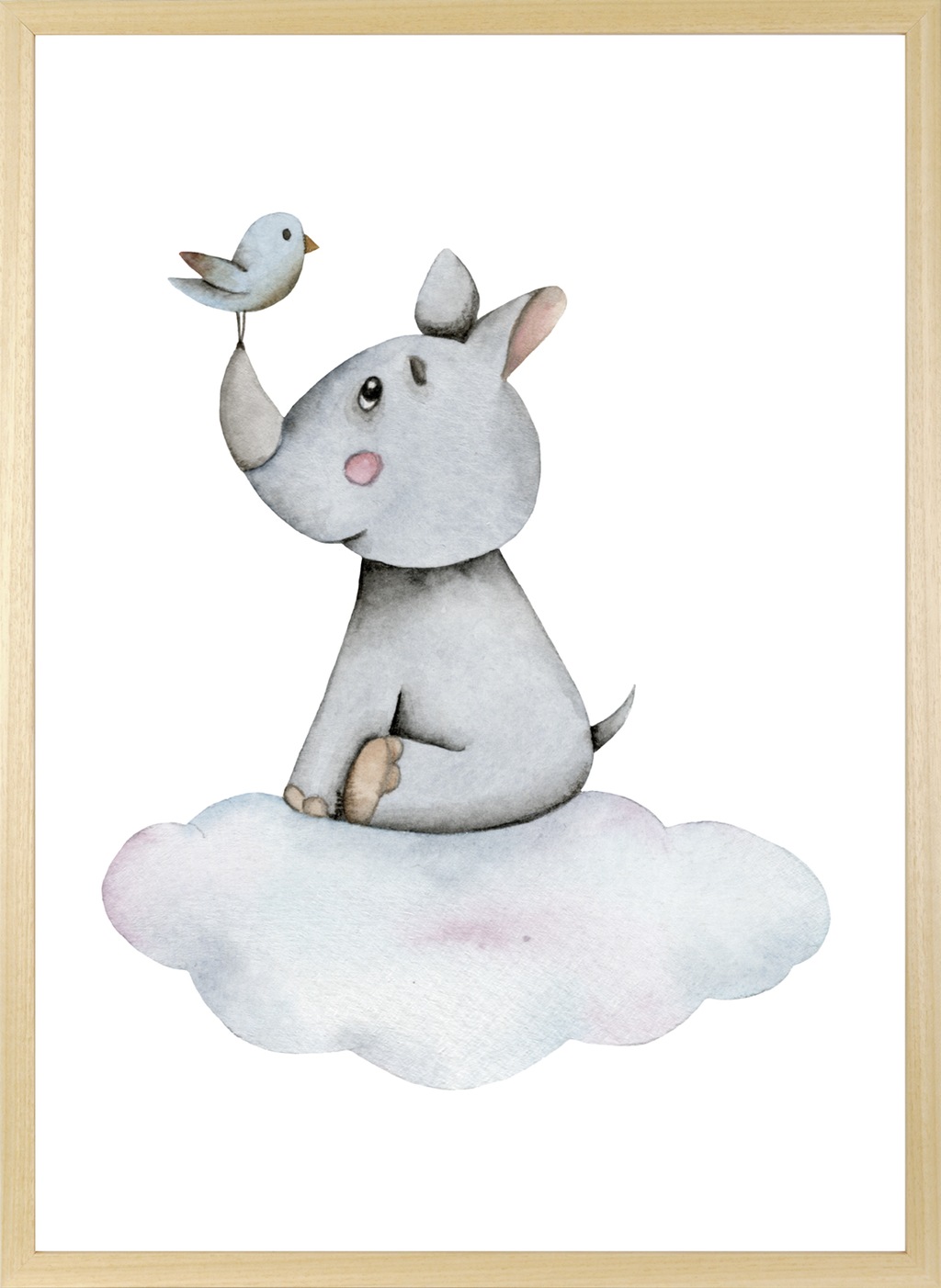 queence Bild mit Rahmen "Nashorn mit Vogel auf Wolke", Fantasy-Himmel-Himme günstig online kaufen