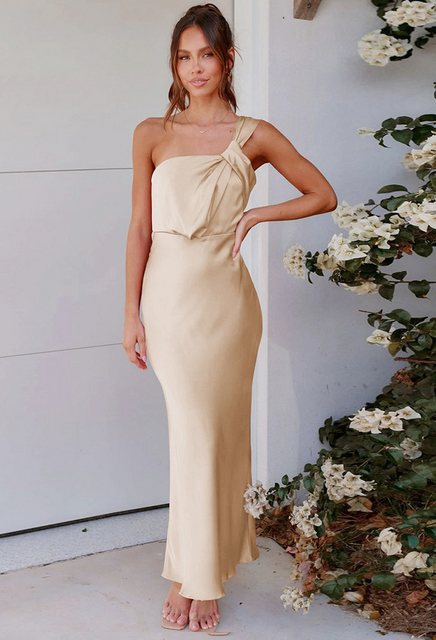 SEGUEN Sommerkleid Frauen Temperament elegant ein-Schulter Toast Kleid Brau günstig online kaufen