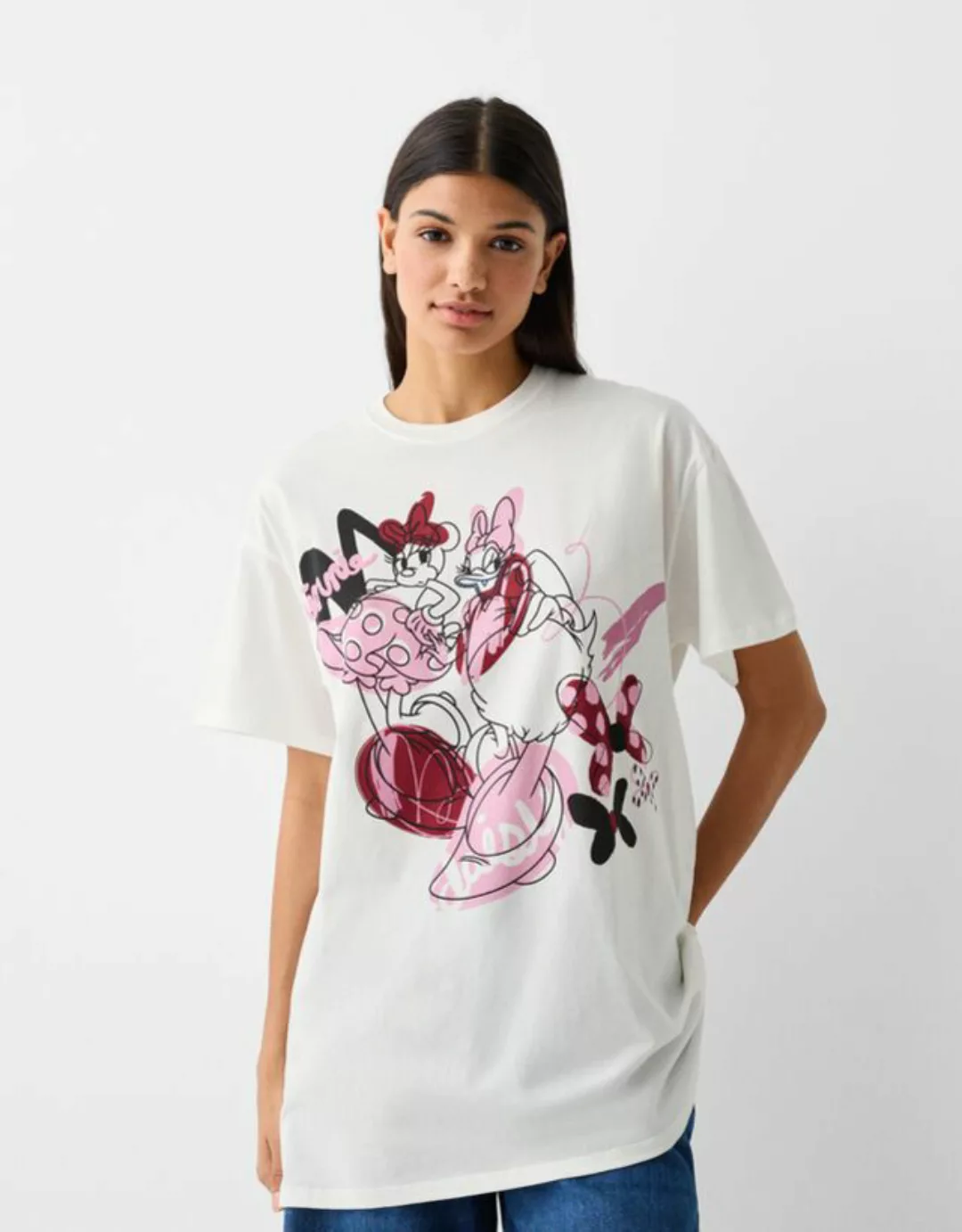 Bershka T-Shirt Mickey Mit Print Damen L Rohweiß günstig online kaufen