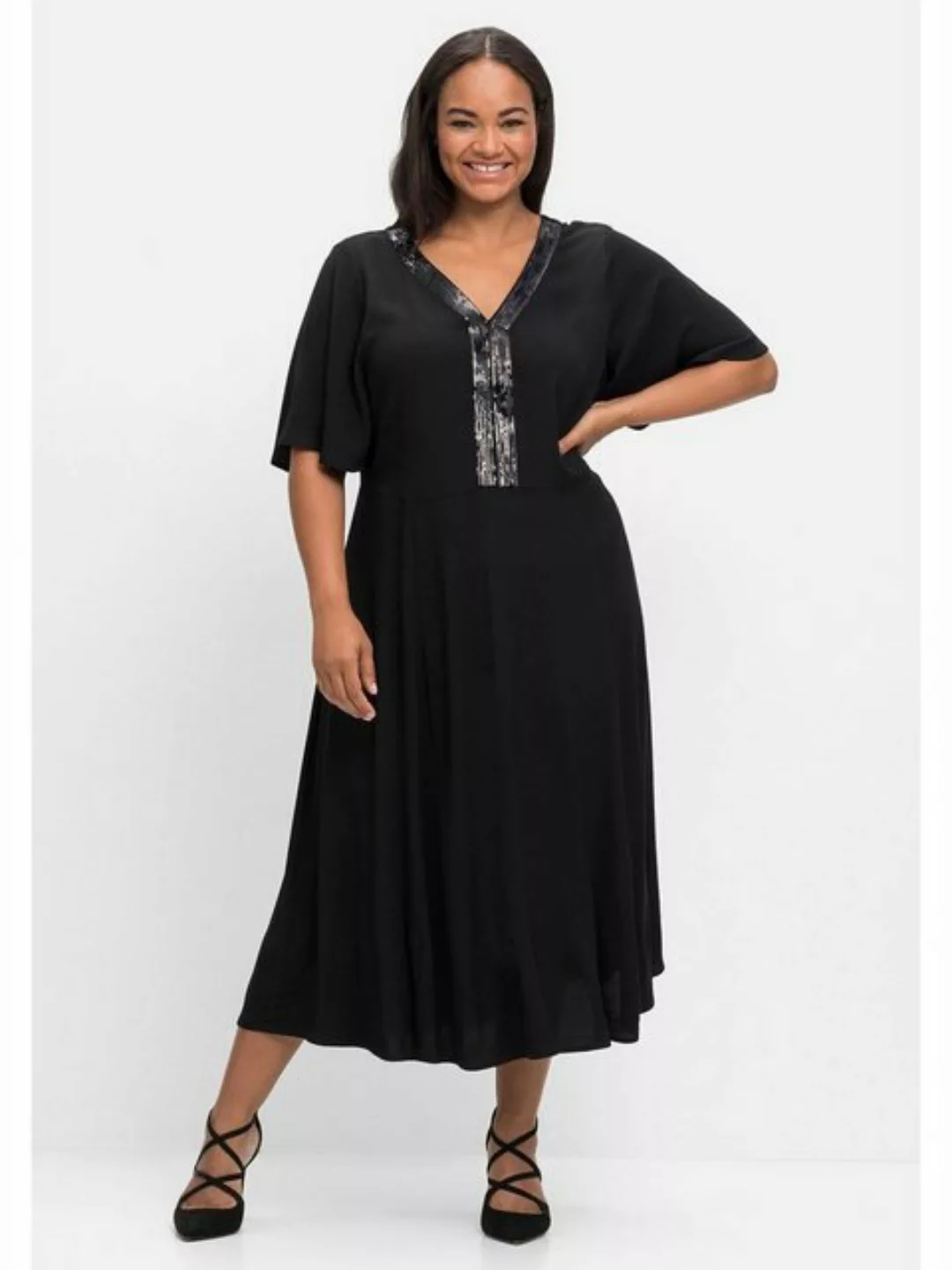 Sheego Abendkleid Große Größen mit Pailletten und Flügelärmeln günstig online kaufen