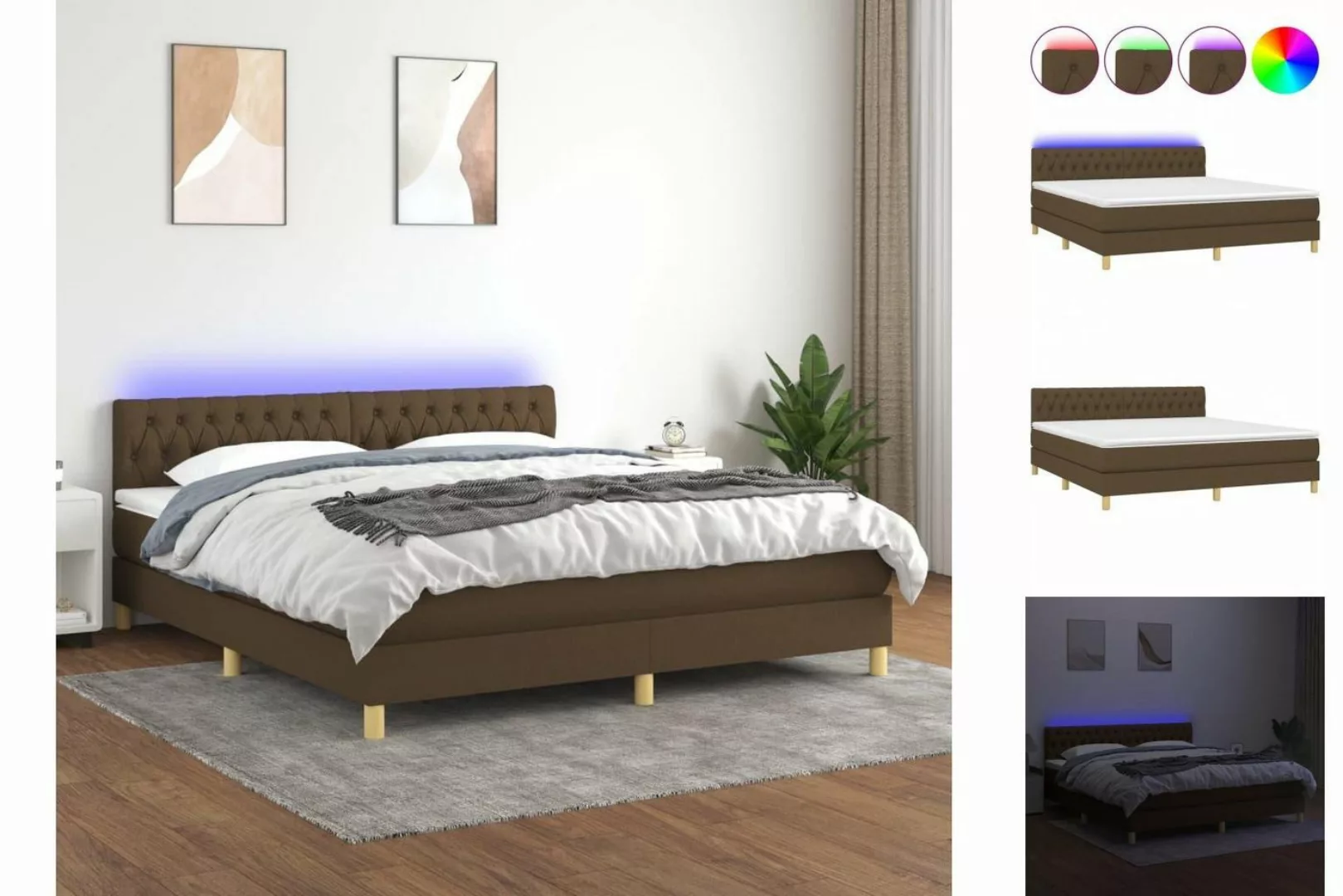 vidaXL Boxspringbett Boxspringbett mit Matratze LED Dunkelbraun 180x200 cm günstig online kaufen