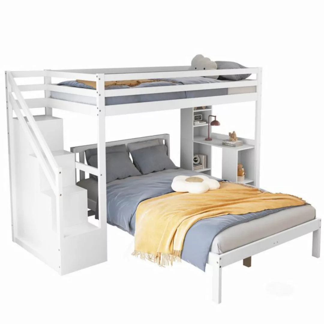 Flieks Etagenbett, Kinderbett mit Ablagefächern und Stauraumtreppe, 90x200c günstig online kaufen