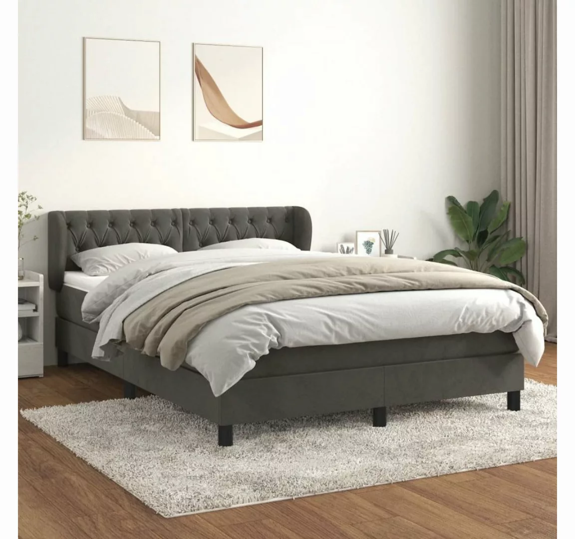 furnicato Bett Boxspringbett mit Matratze Dunkelgrau 140x200 cm Samt günstig online kaufen