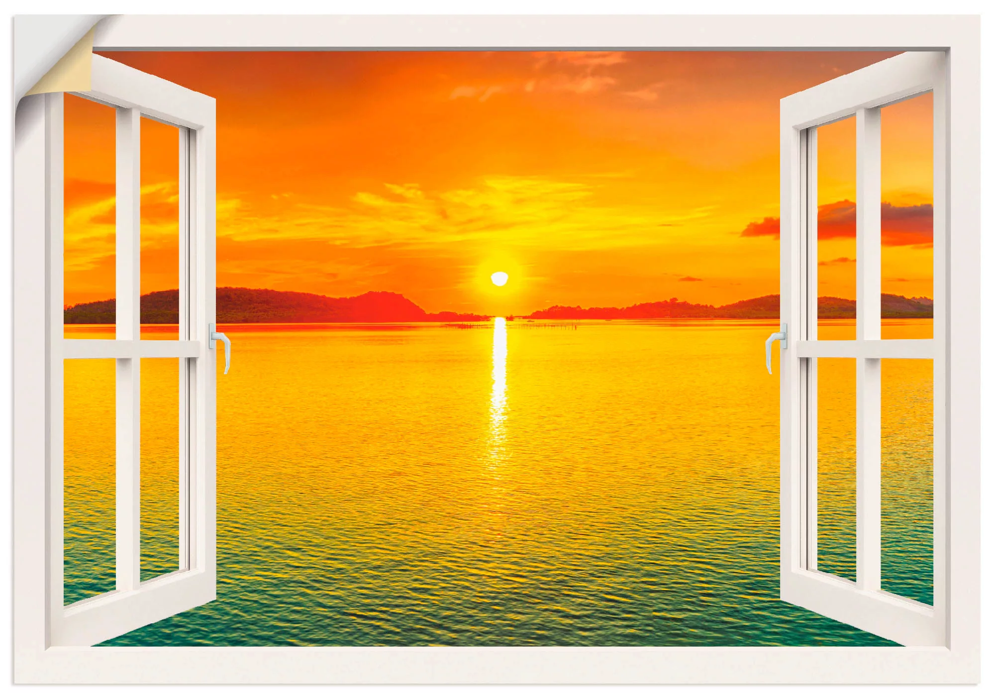 Artland Wandbild "Fensterblick - Sonnenuntergangspanorama", Fensterblick, ( günstig online kaufen